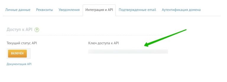 Копируем ключ API