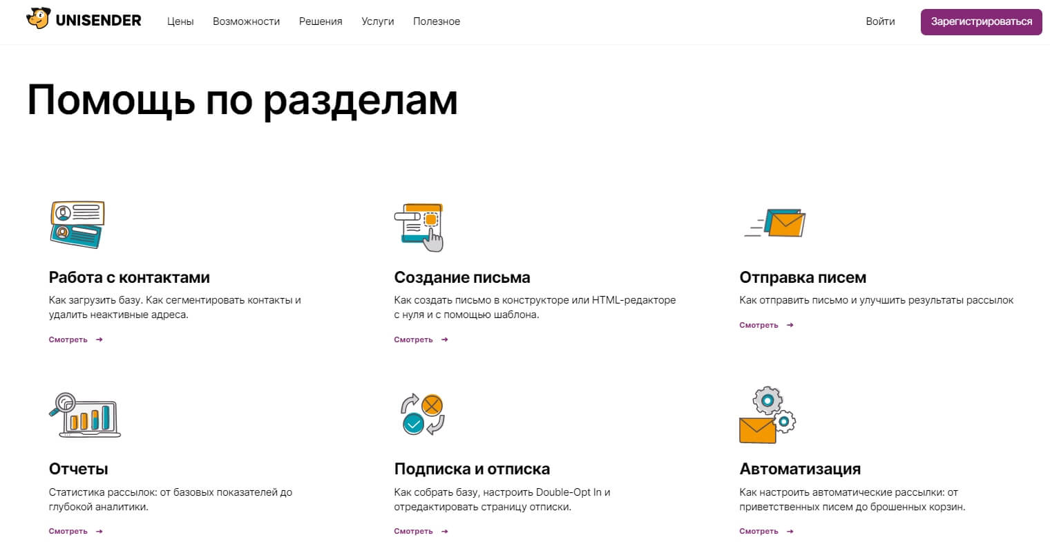 База знаний сервиса Unisender