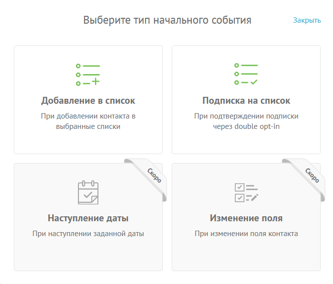 выбор начального события.