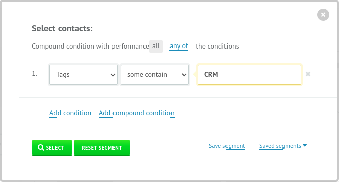 Selecting Labeled Contacts in a Segmentation Condition