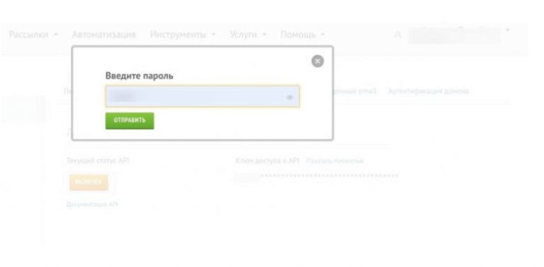 Ввод пароля для доступа к API-ключу.