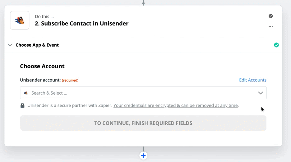 Выбор аккаунта UniSender.