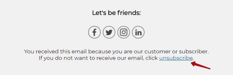 Example of an unsubscribe content block in an email