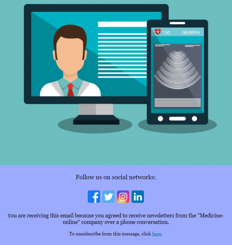 Example of an unsubscribe block with information about where company got the subscriber's contact from