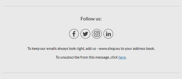 A content block asking subscribers to add the sender’s address to the safe senders list.