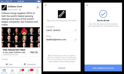 Как выглядит форма подписки в Facebook.