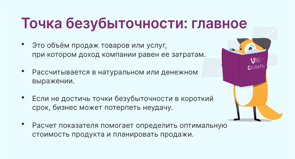 Что такое точка безубыточности: формула и пример расчета | Unisender