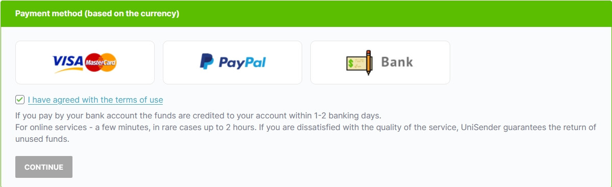 Available payment methods if you pay in EUR.