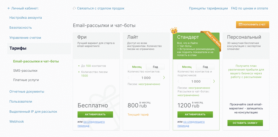 Возврат в тарифах «Лайт» или «Стандарт»