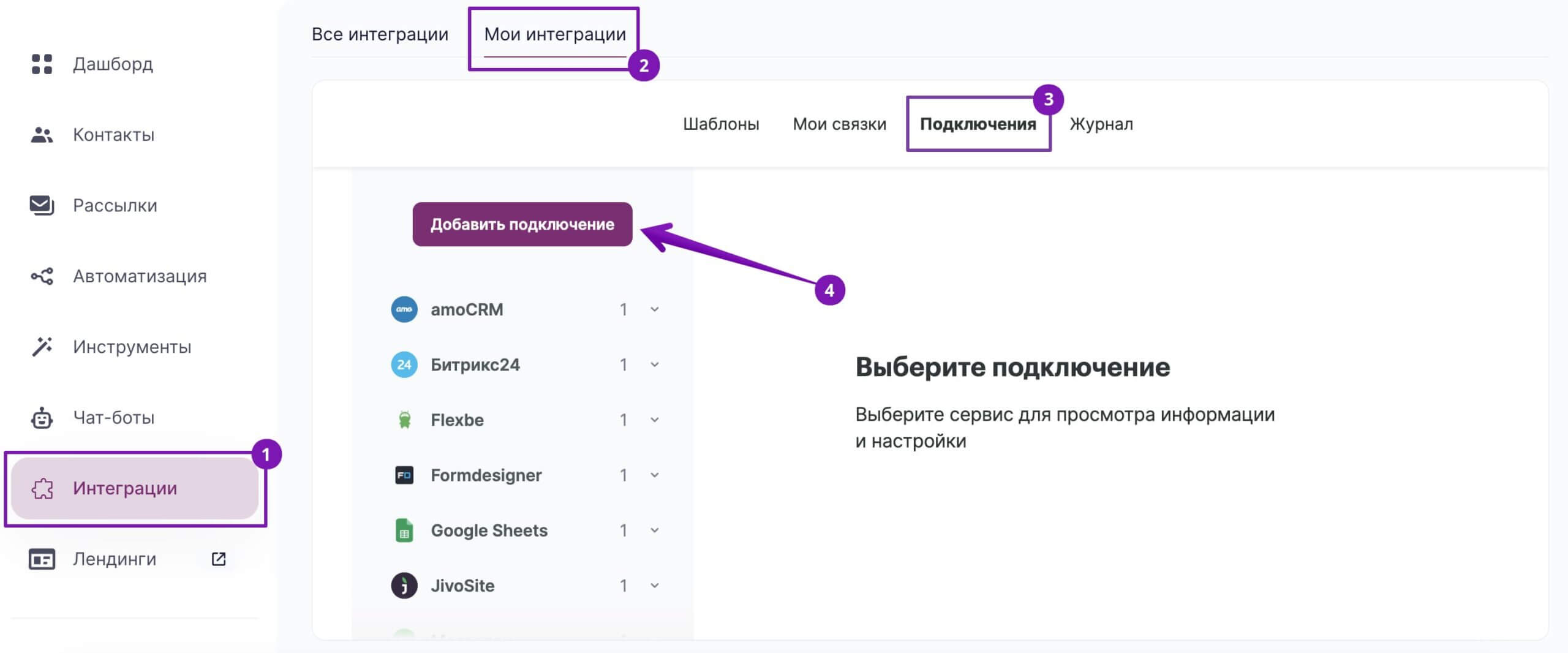 Как создать подключение в Unisender.