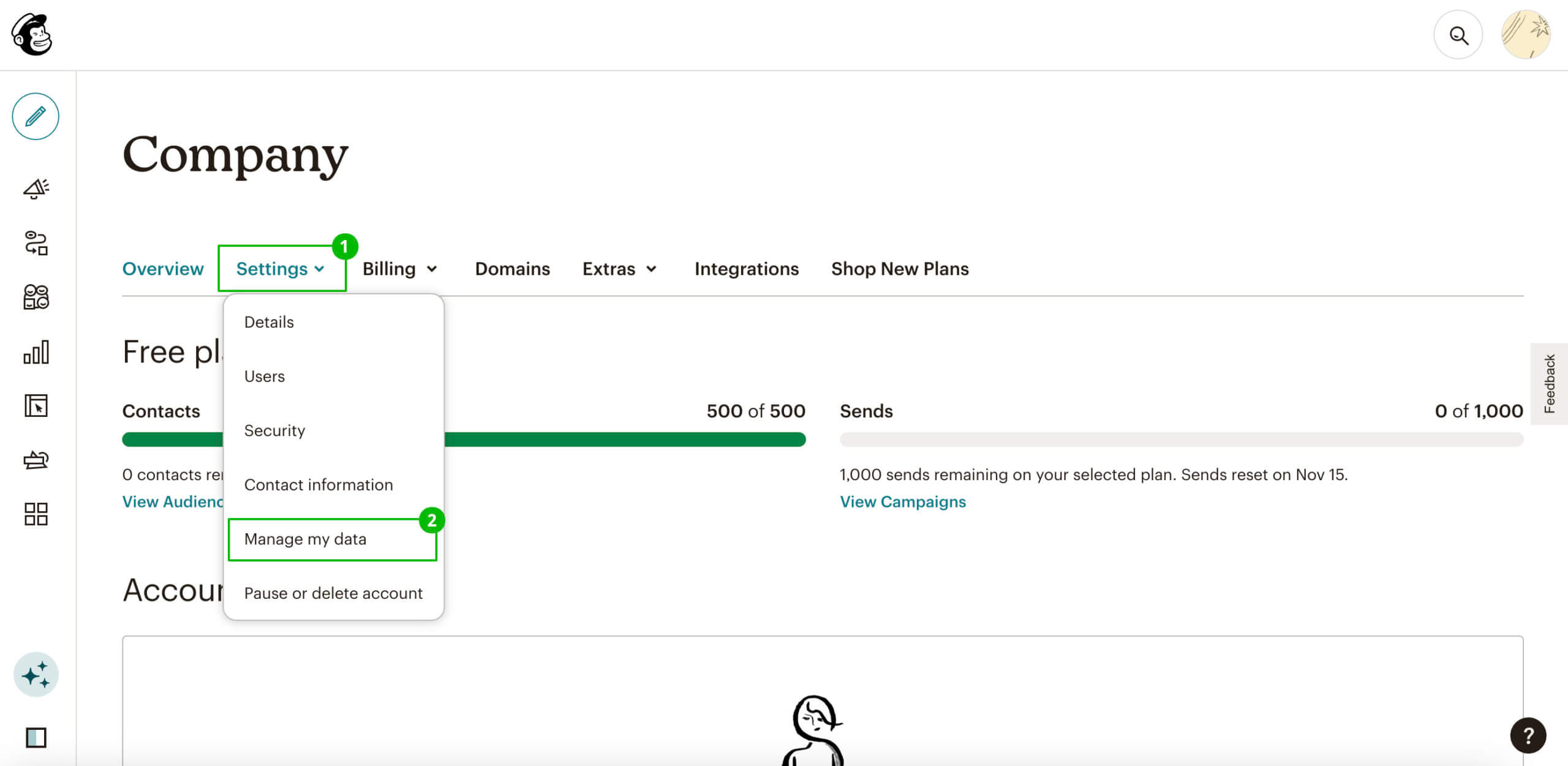 Перейдите в раздел «Настройки» (Settings) — «Управление данными» (Manage my data).