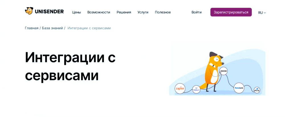 готовые интеграции в Unisender