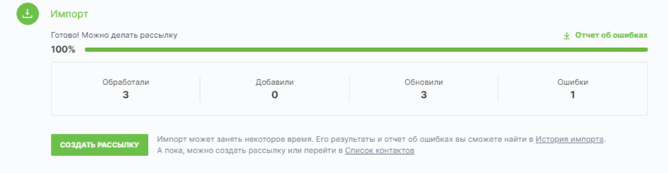 импорт контактов в Unisender