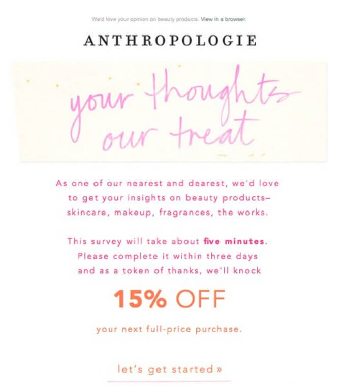 Письмо от компании Anthropologie