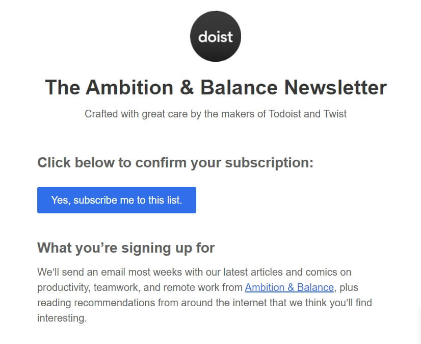 Подтверждение подписки от сервиса Todoist