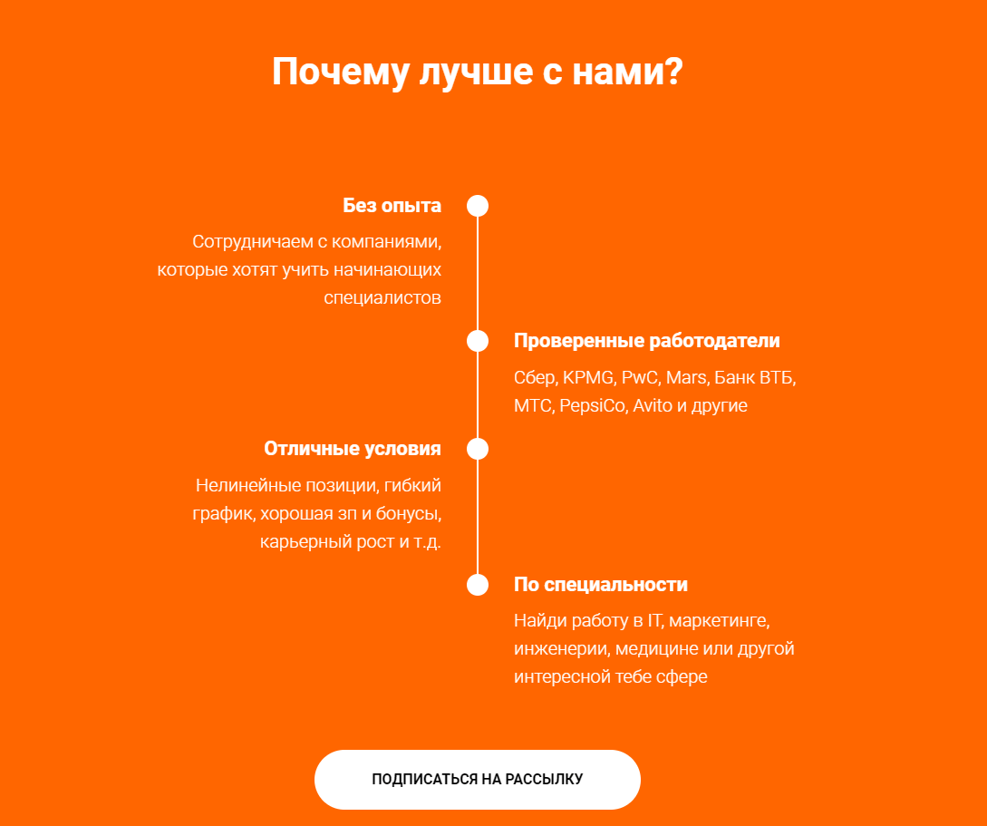 Инфографика на странице подписки на рассылку