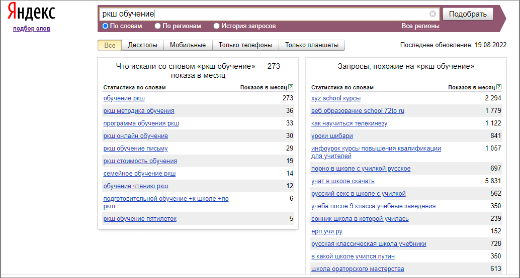 проверка популярности запросов в Wordstat