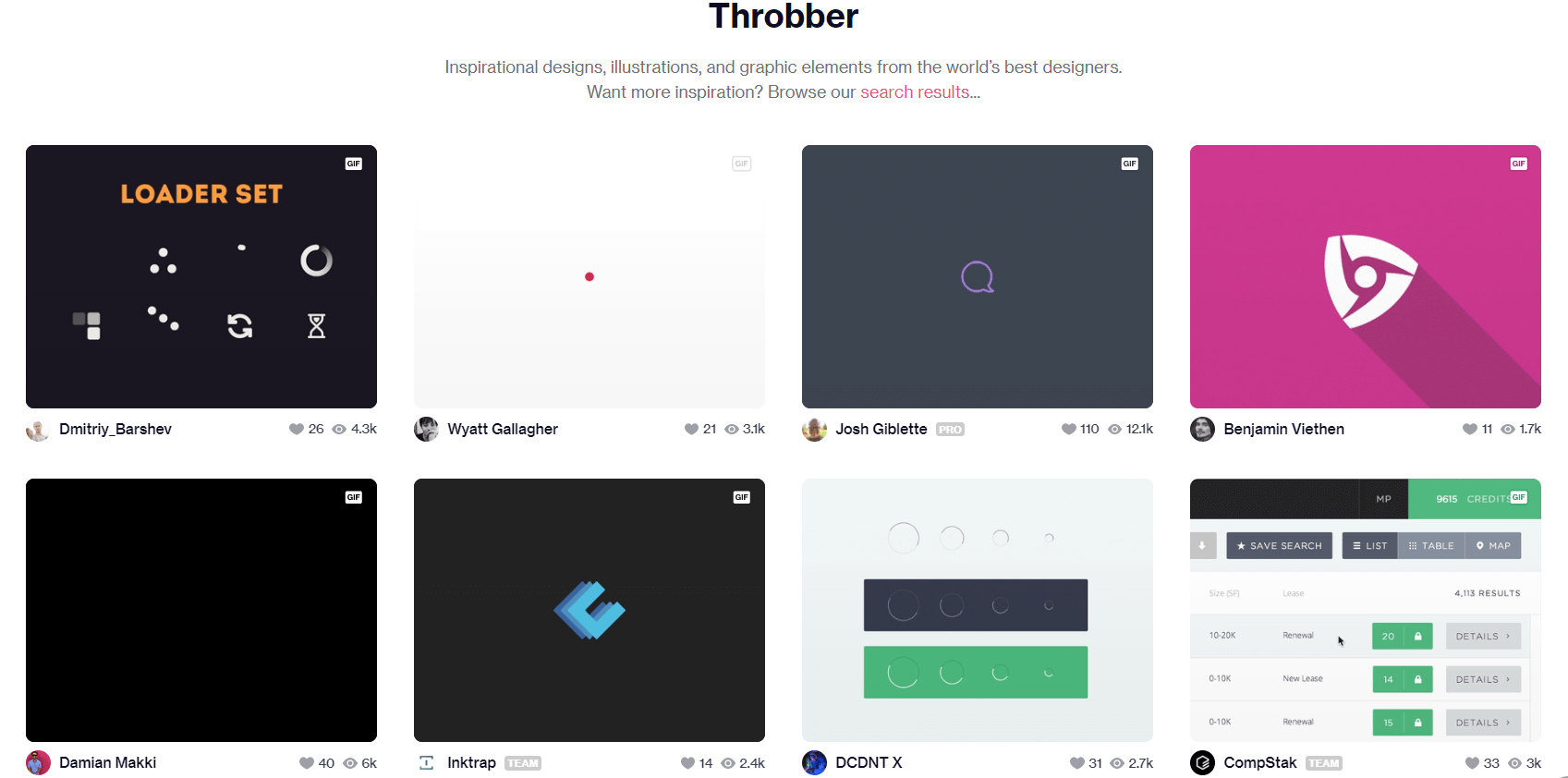 Раздел «Throbber» на Dribbble