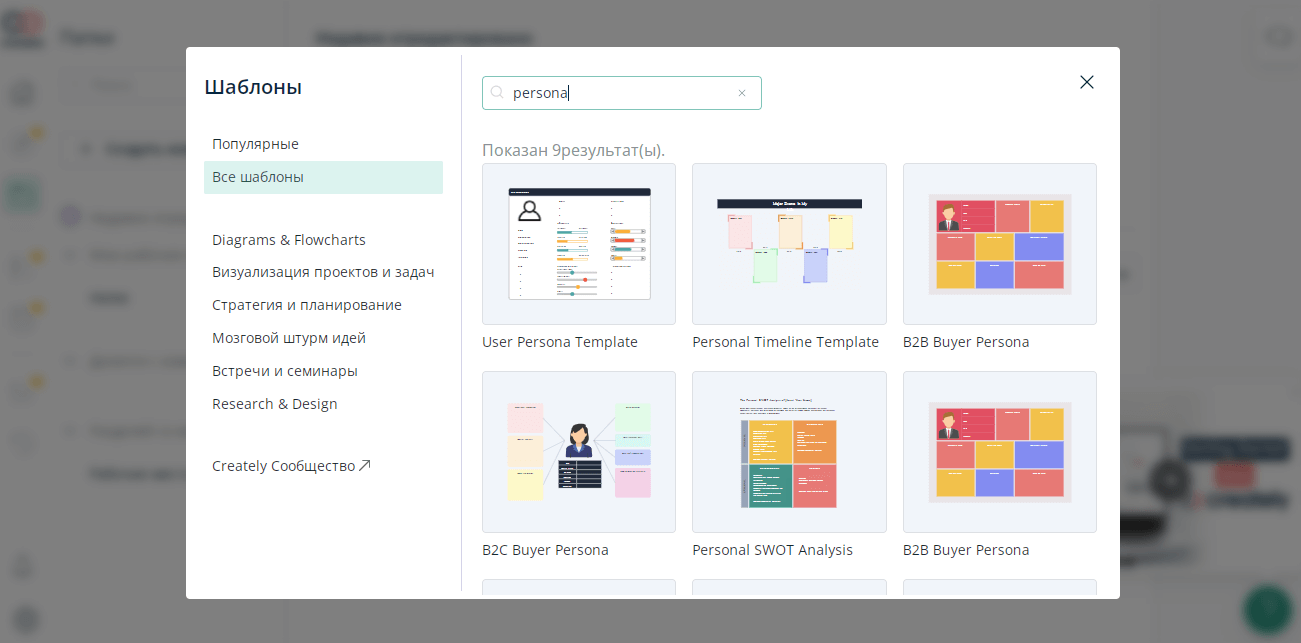 шаблоны Creately, который можно использовать в методе персон