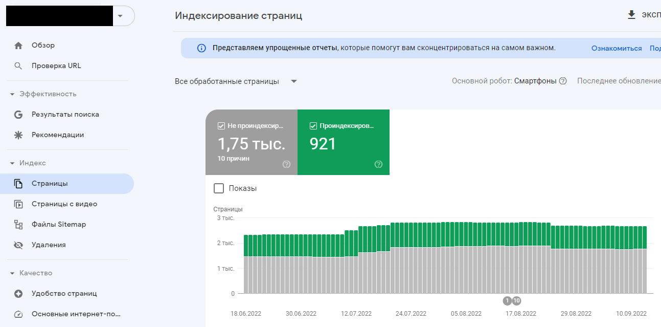 Отчет об индексировании Google Search Console