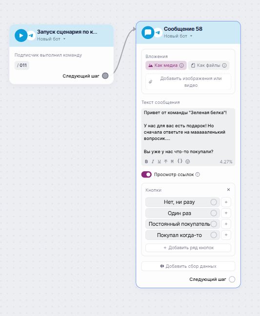 Пример ветки сценария лояльности.