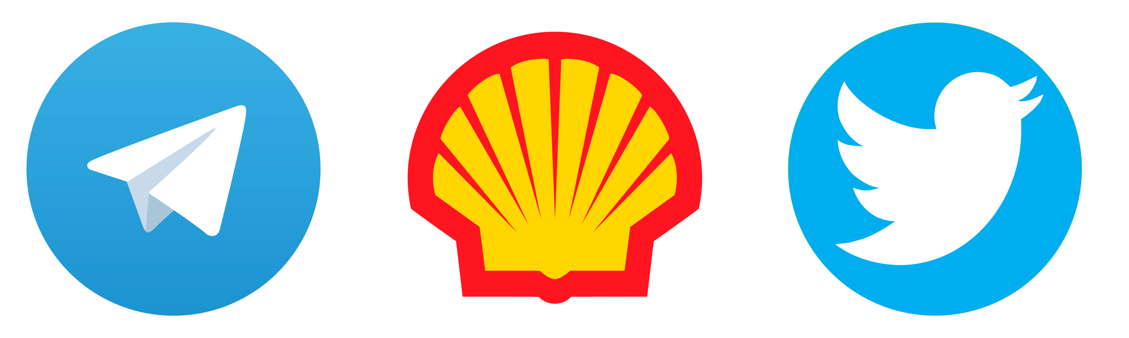Логотипы Telegram, Shell и Twitter
