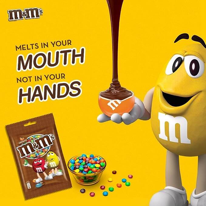 Реклама M&M’s со слоганом «Melts in your mouth not in your hand» («Тают во рту, а не в руках»)