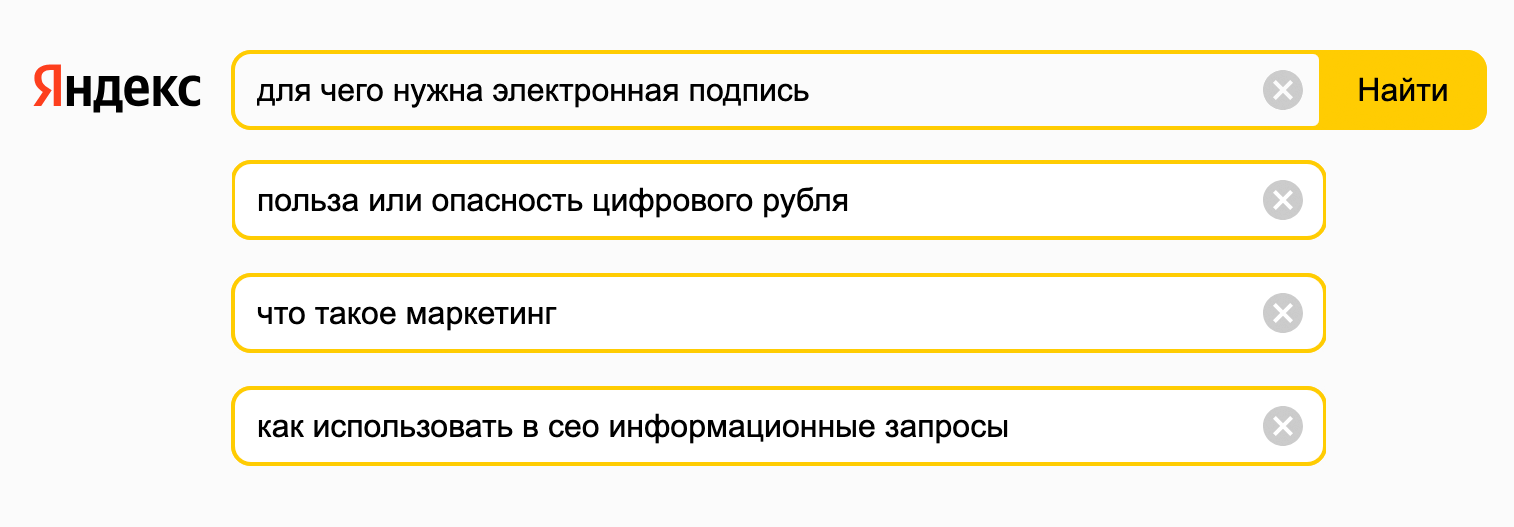 Информационные запросы в «Яндексе»