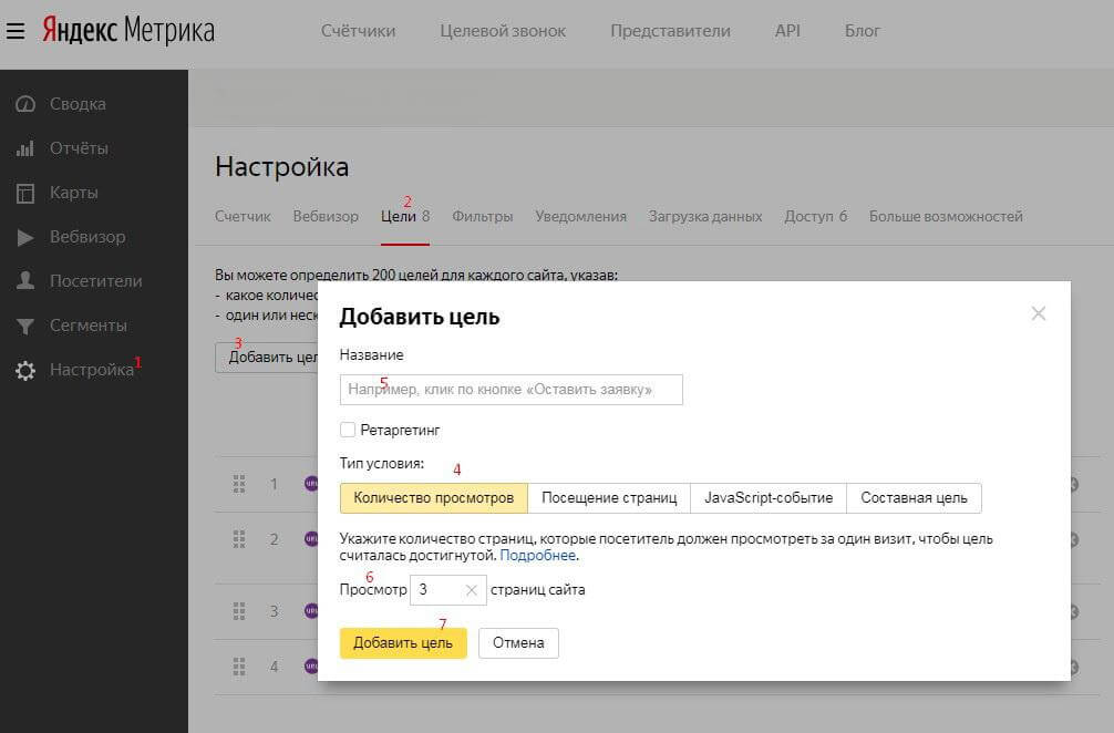 Настройка целей в «Яндекс Метрике»