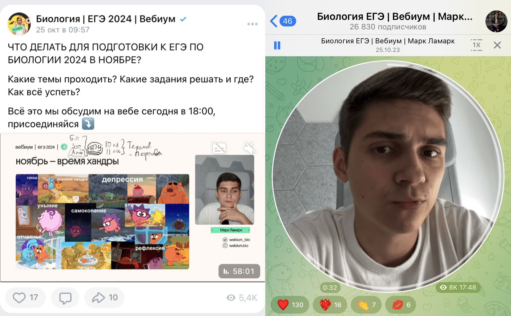 Скриншоты из «ВК» и Telegram