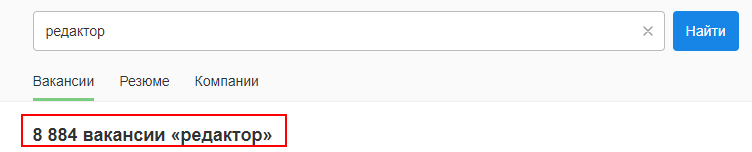 Количество вакансий для редактора