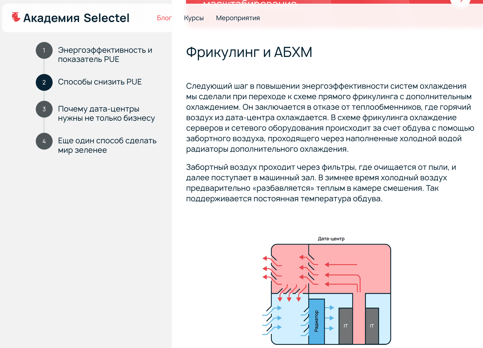 Скриншот статьи «Селектел» об энергоэффективности дата-центров