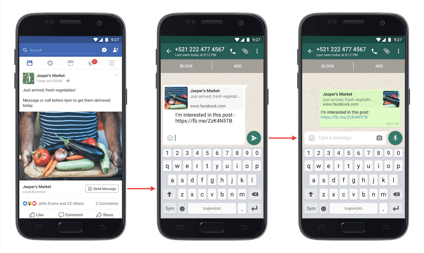 пример рекламы WhatsApp через Ads Manager (Facebook)