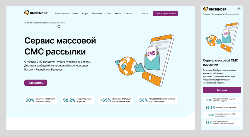 адаптивный веб-дизайн unisender