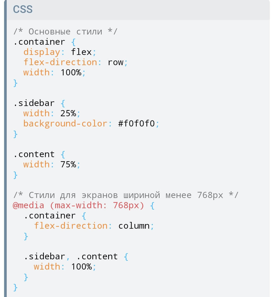 Пример адаптивного дизайна через CSS