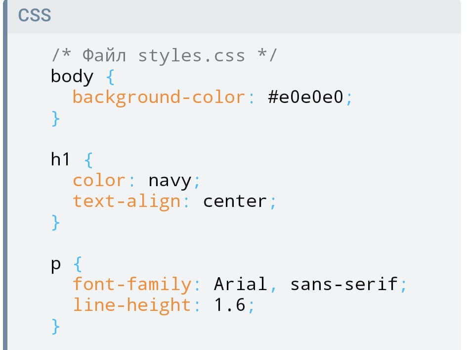 Пример файла со стилями CSS
