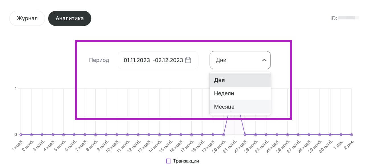 Настройки фильтра для аналитики данных.