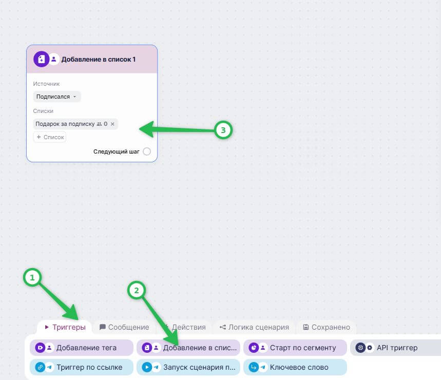 Как добавить триггер «Добавление в список».