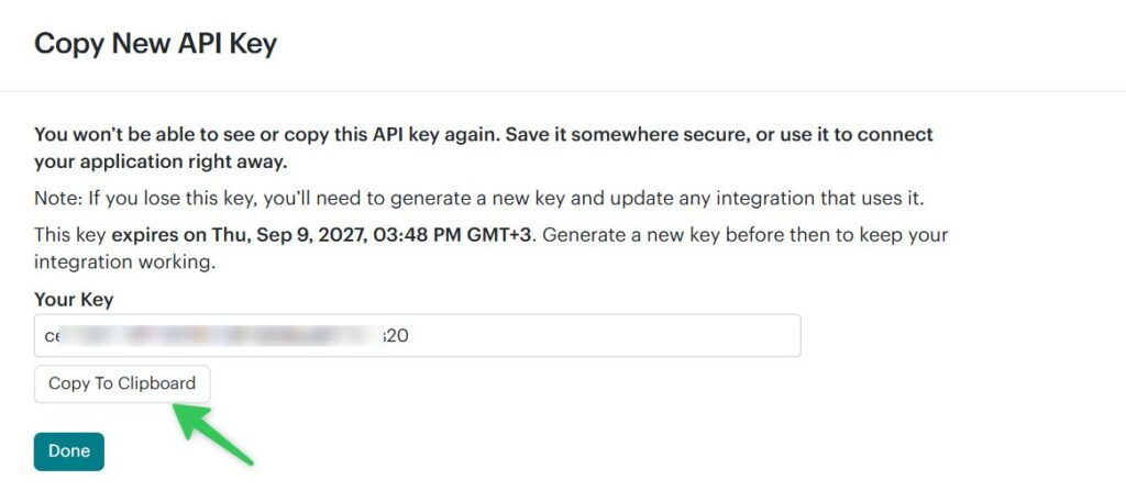 Как скопировать API-ключ.