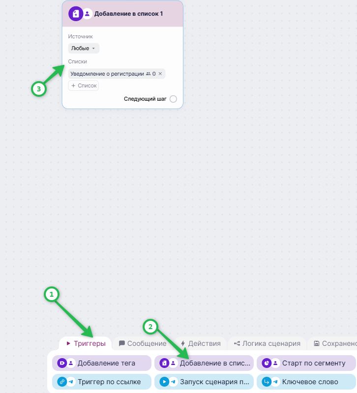 Как добавить триггер «Добавление в список».