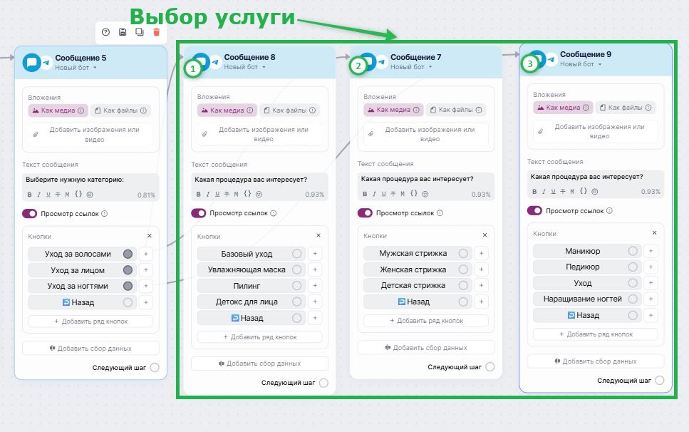 Пример сценария с выбором услуги. 