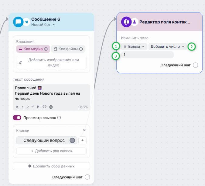 Пример подсчета баллов в сценарии.