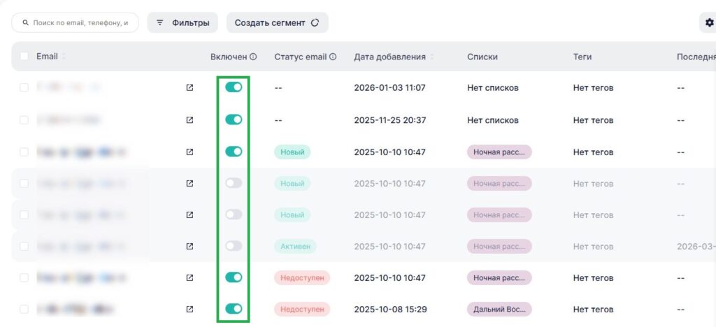 Состояние контакта.