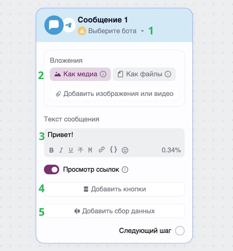 Блок «Сообщение в Telegram».