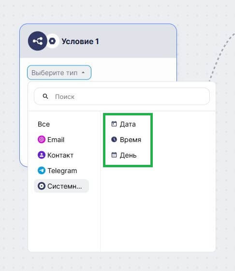 Условие по дате, времени и дню недели. 