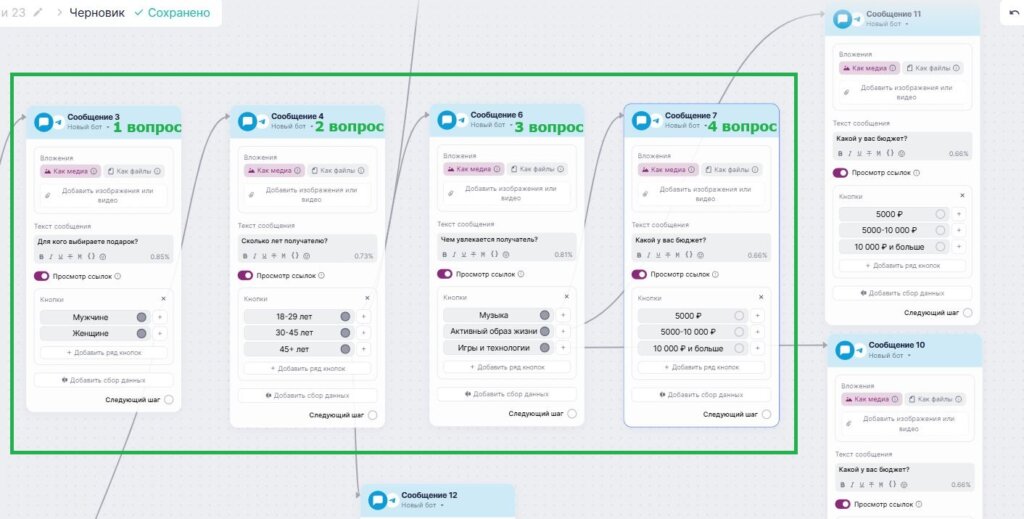 Пример вопросов в сценарии.  