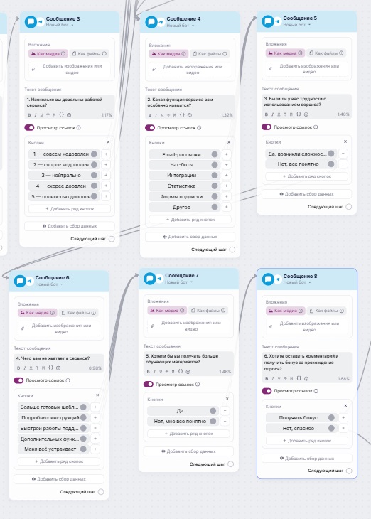 Добавление опросов в сценарий.