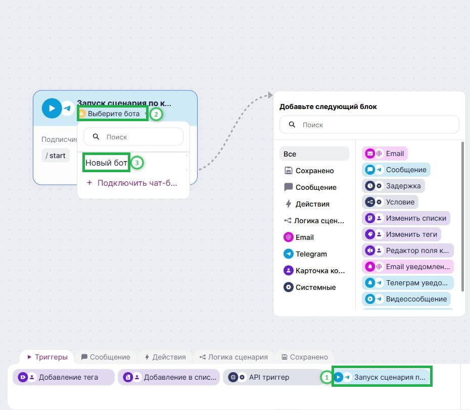 Как добавить чат-бот в сценарий.