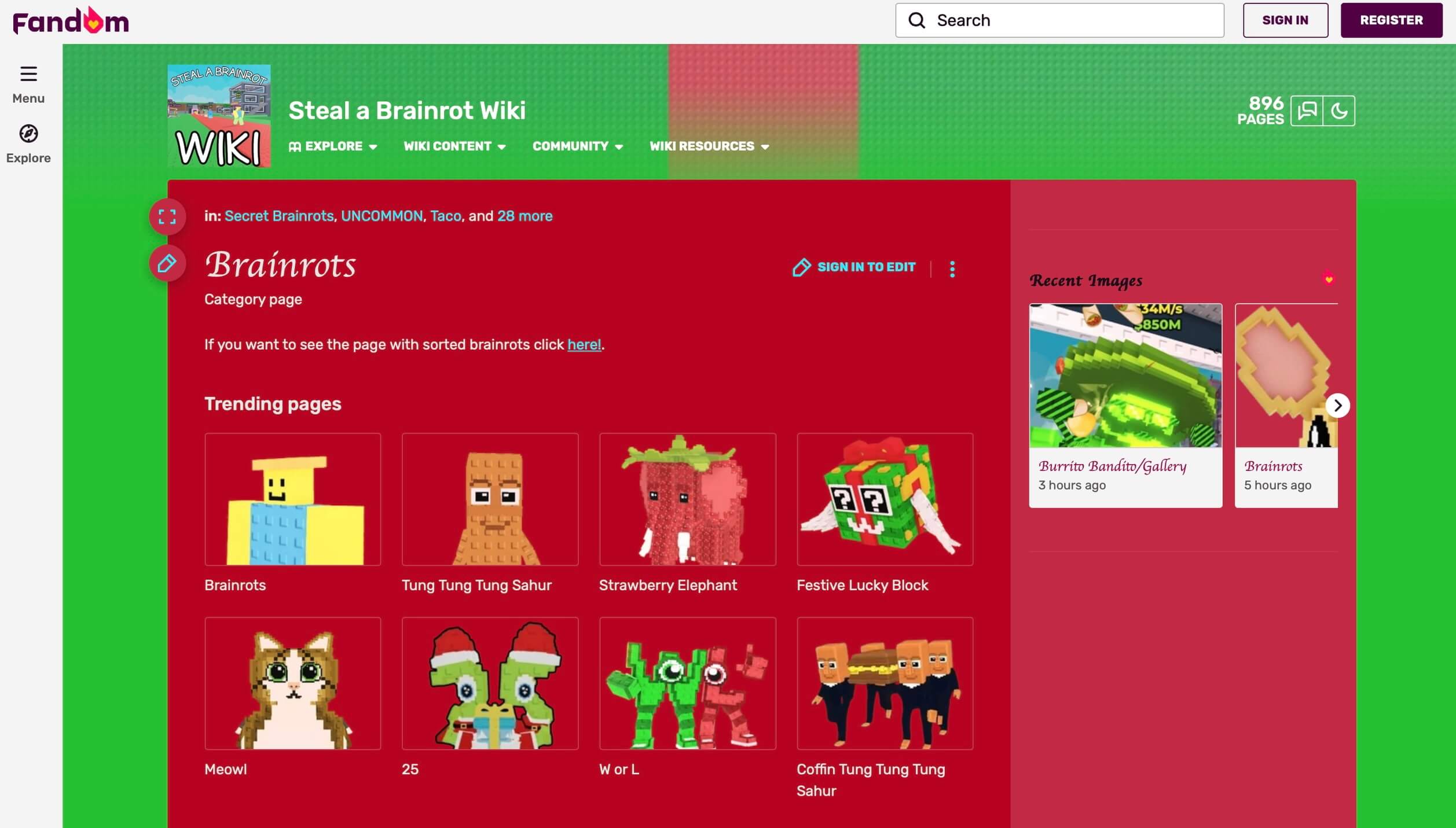 скриншот фанатской энциклопедии брейнрота