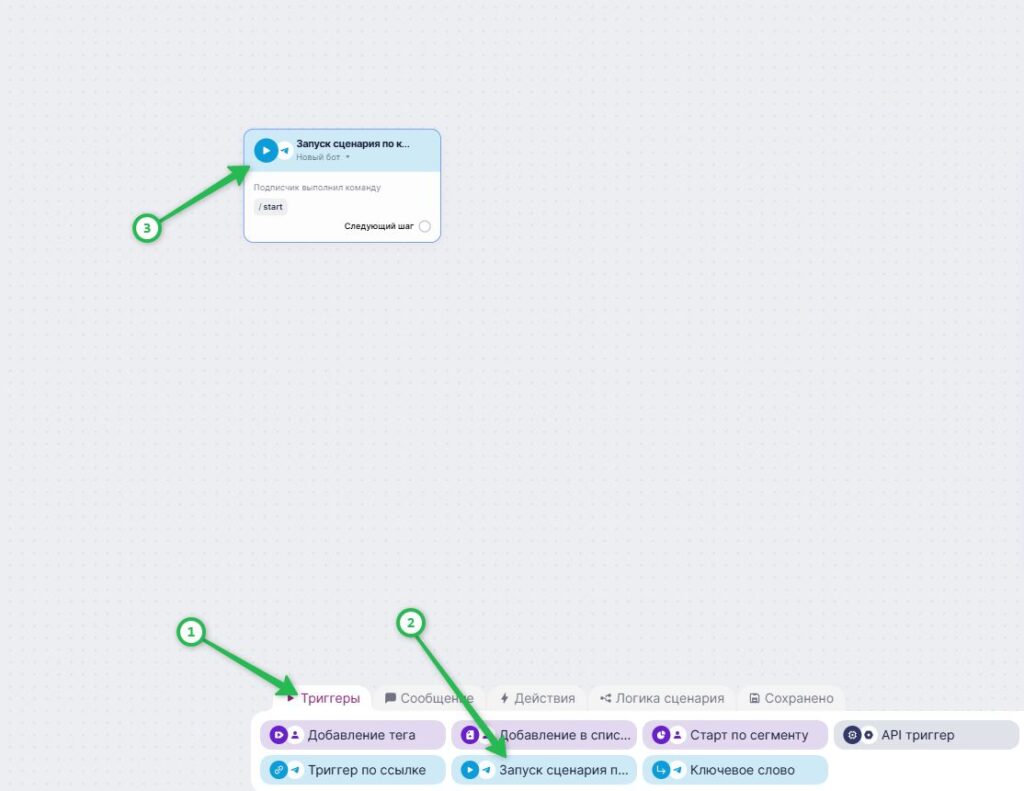Как добавить триггер в сценарий.